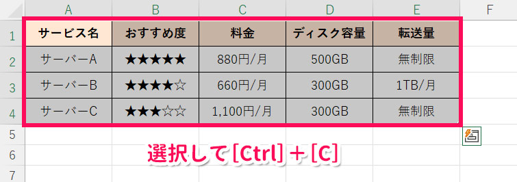 Excelの表をコピーする