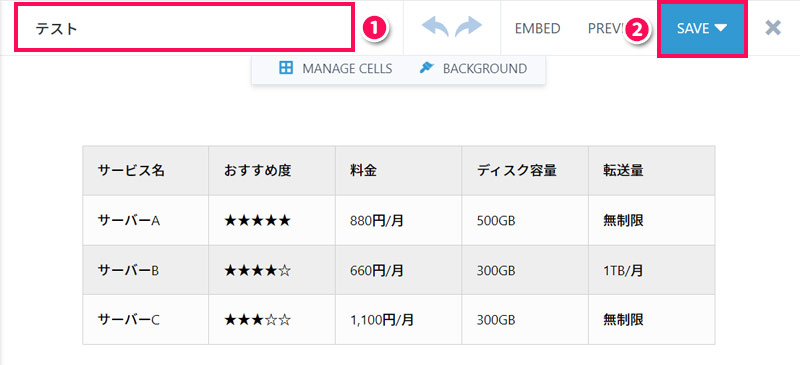 WP Table Builderで作成した表を保存する手順